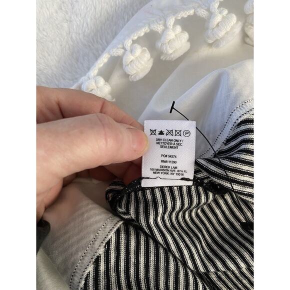 NWT Derek Lam 10 Crosby Sz S Scoop Tank W/Pom Pom Layered Striped Linen Top - Picture 8 of 11